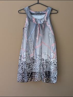Ejoy Brand Sheer Animal Print Overlay Tank Dress in Gray with Pink Accents